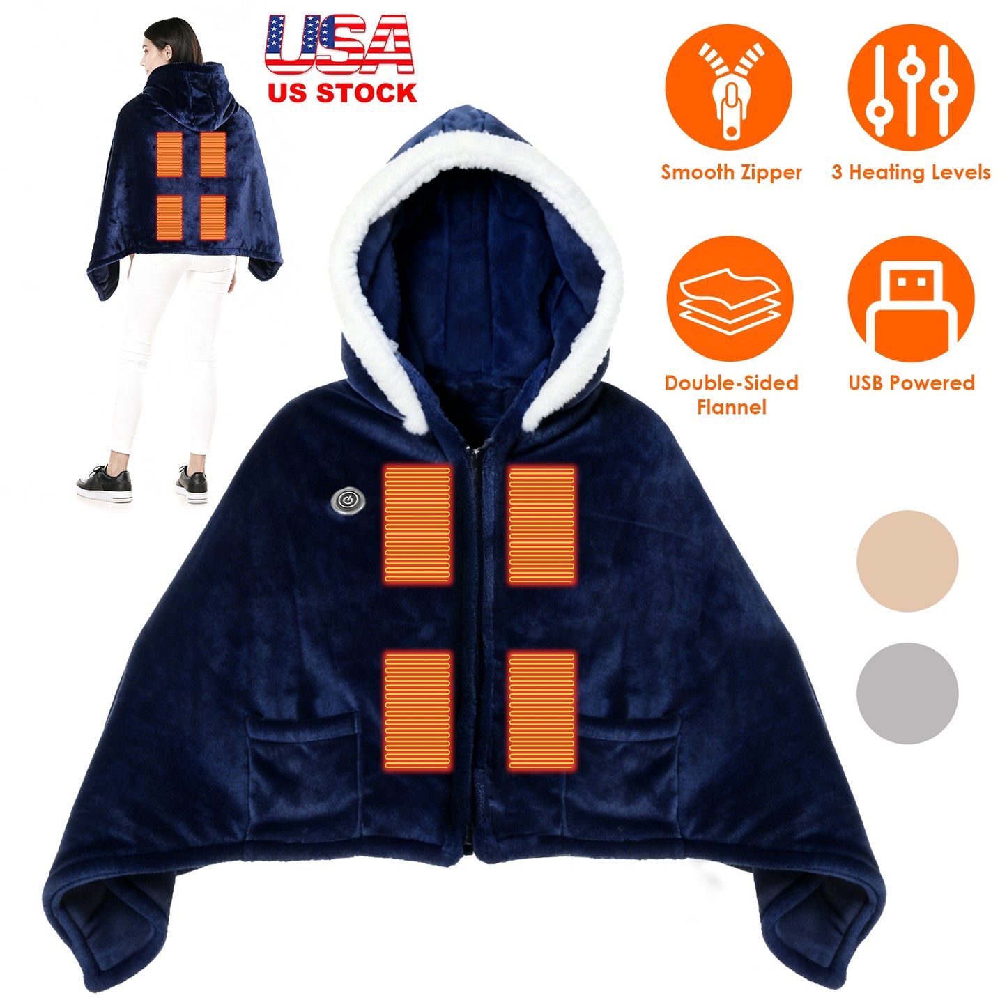 Wearable Heated Blanket with 8 Heating Zones & 3 Temperature Levels