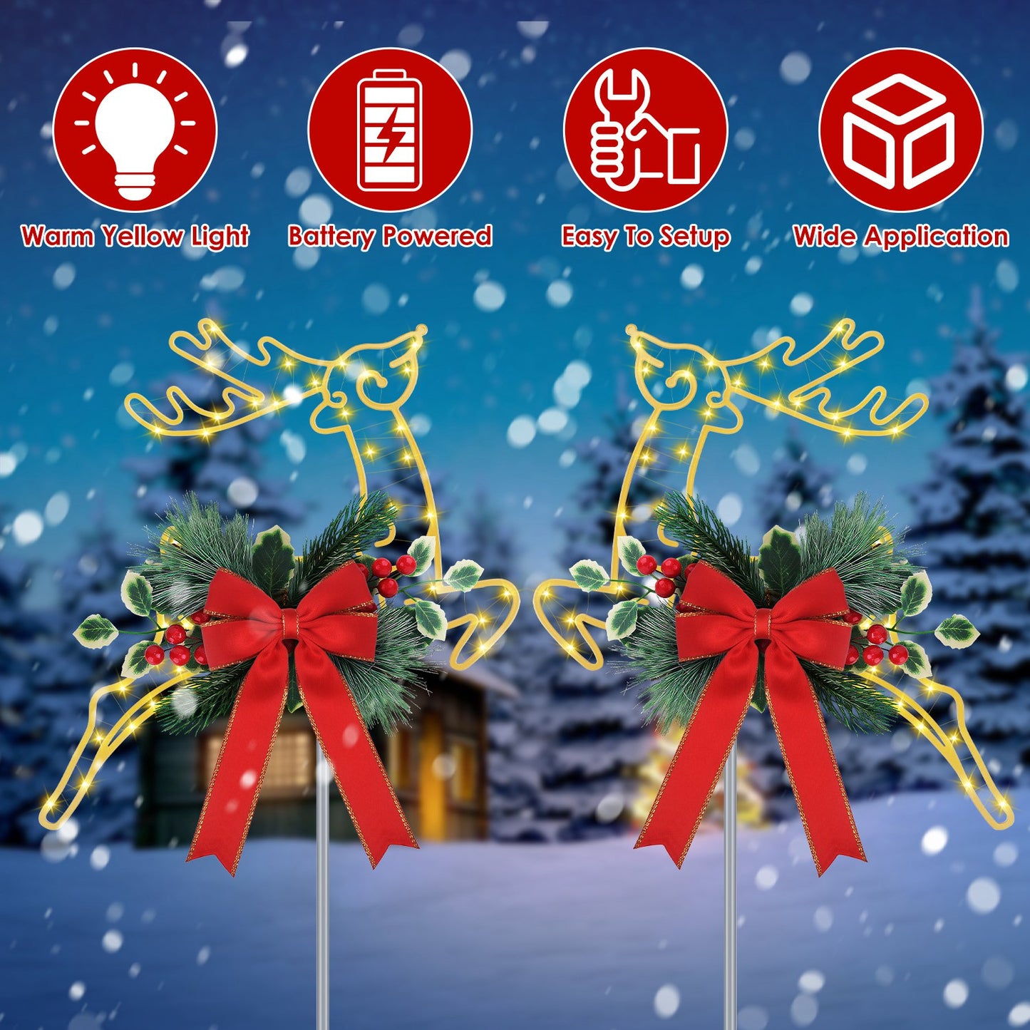 Christmas Reindeer Pathway Stake Lights with LED String (2-Pack)