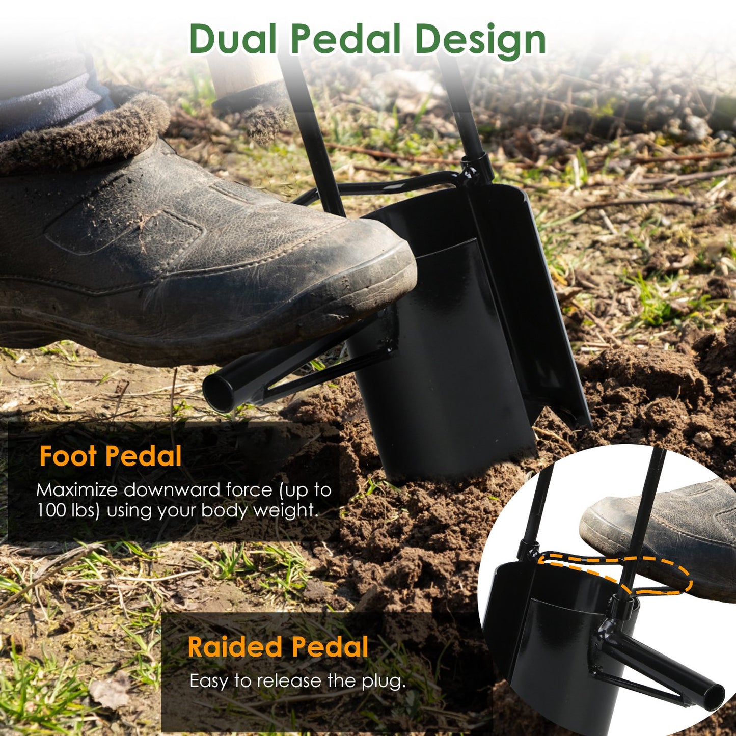 Long Handle Bulb Planter Tool with Foot Pedal & Serrated Base