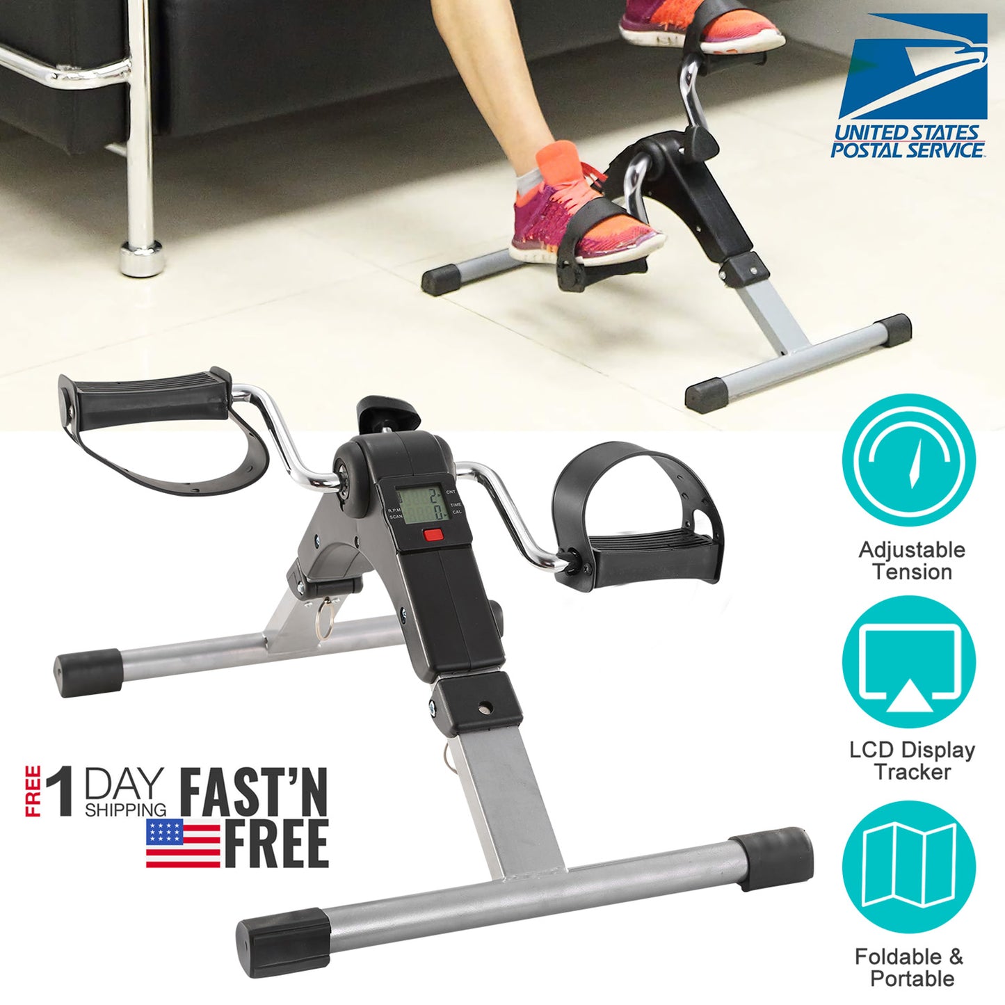 Mini Pedal Exerciser with LCD Display - Foldable