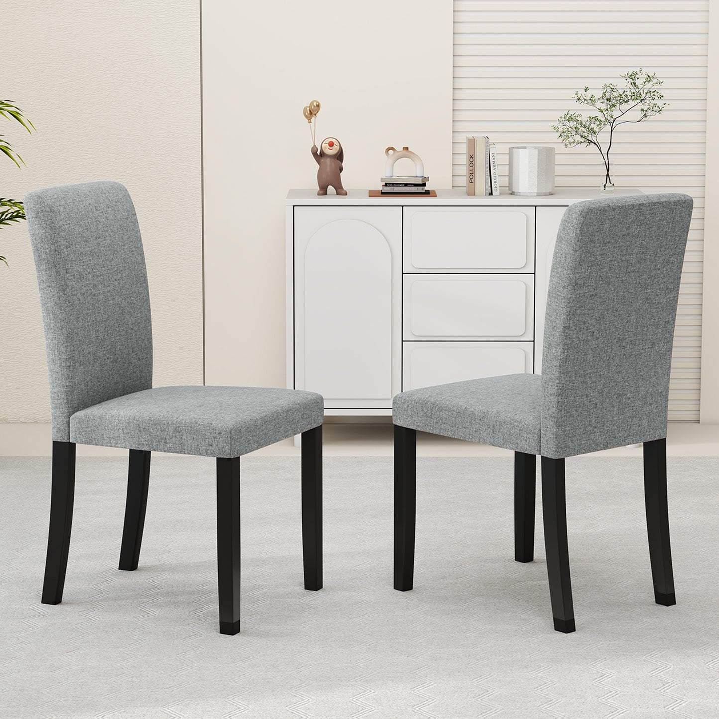 Mid-Century Dining Chairs Set of 2 with Rubber Wood Legs