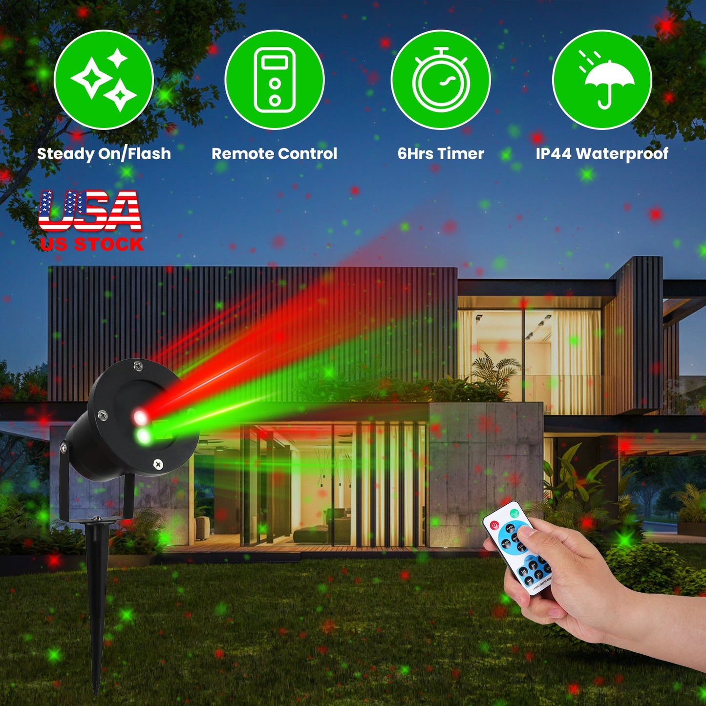 Outdoor Laser Projector Light with Red & Green Firefly Effects