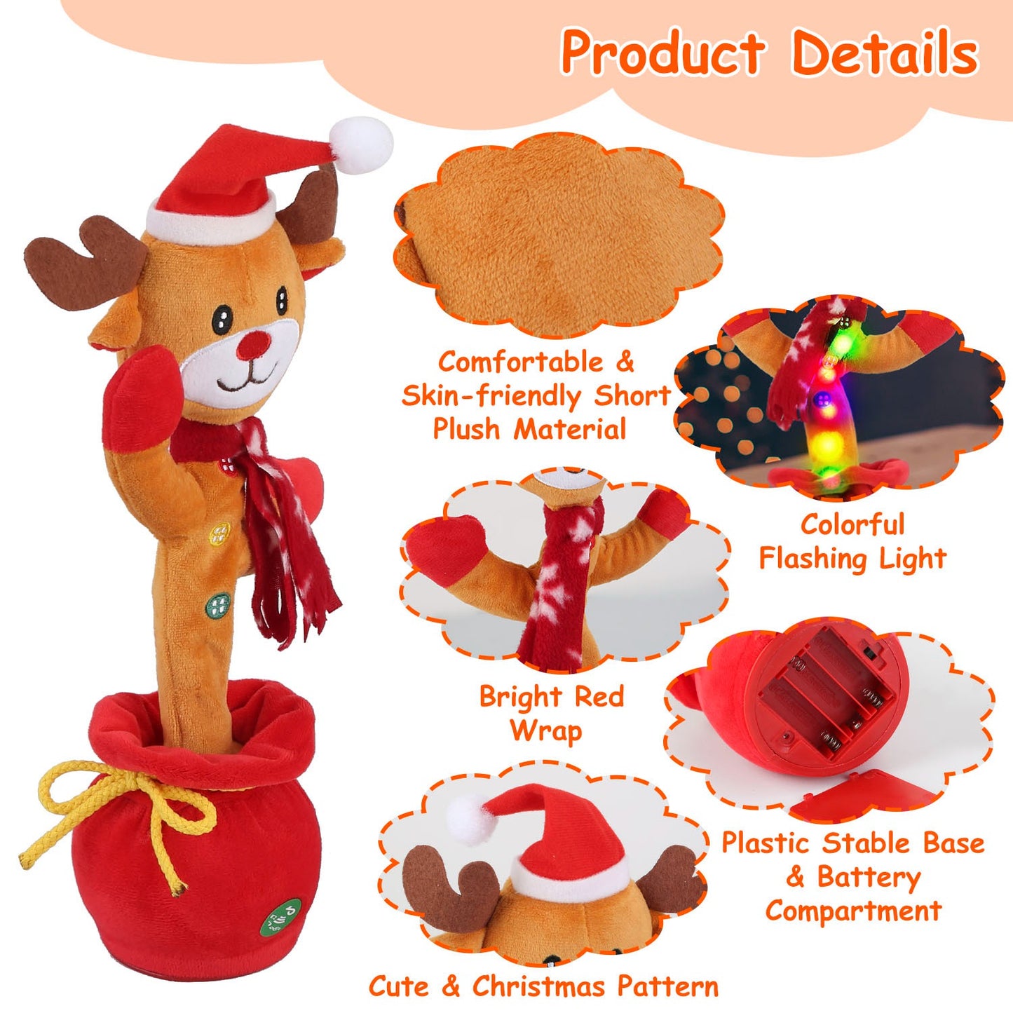Dancing Christmas Plush Toy with Music, Lights & Recording