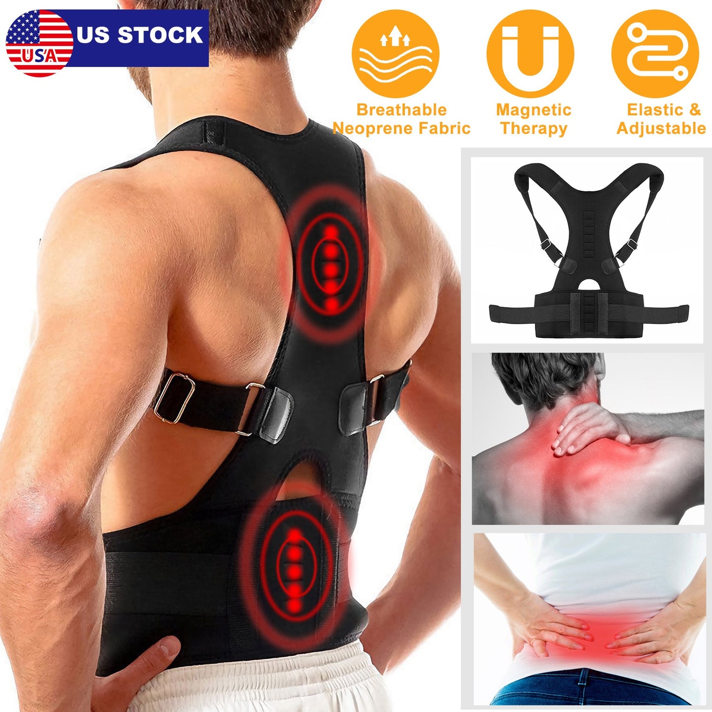 Magnetic Posture Corrector Back Brace with Lumbar Support