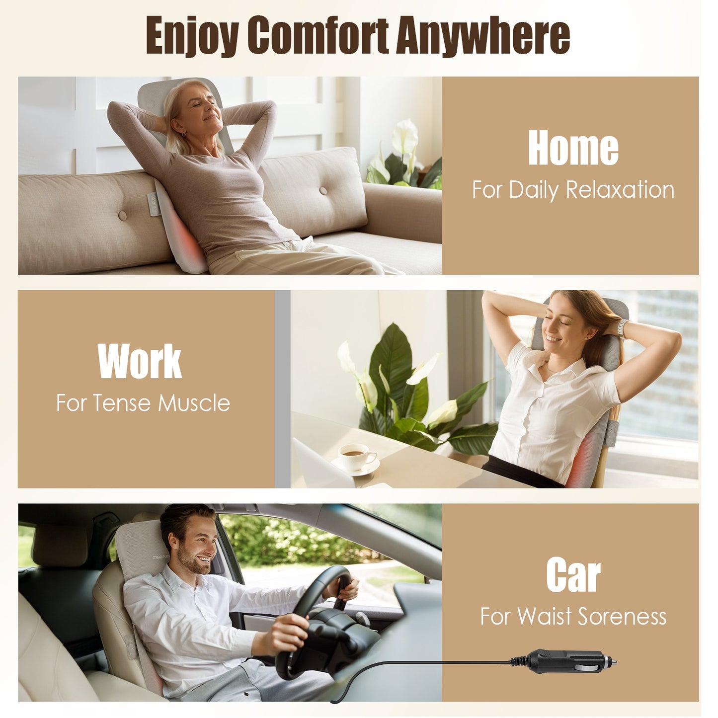 Shiatsu Back Massager with Heat and Kneading Nodes
