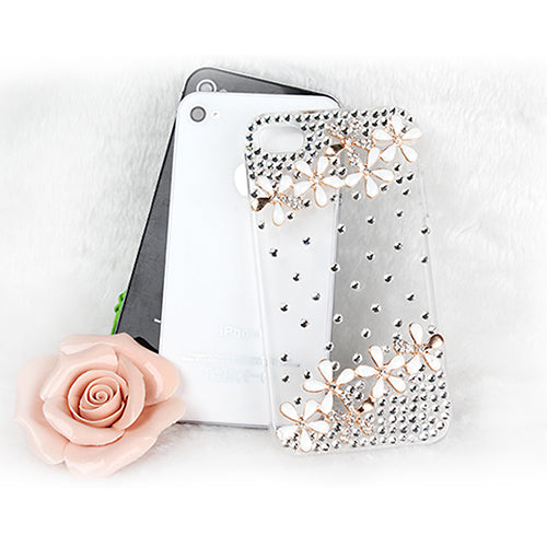 Rhinestone Flower Case for iPhone 4/4S - Clear Protective Cover