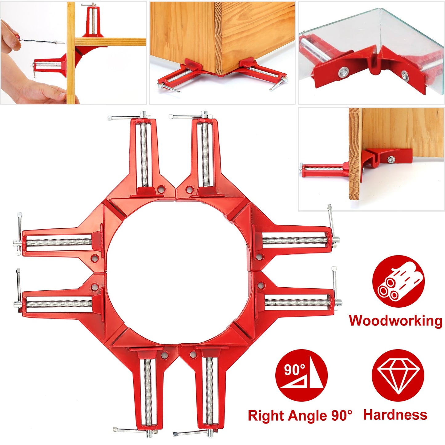90 Degree Corner Clamps for Woodworking - 4 Pack Aluminum