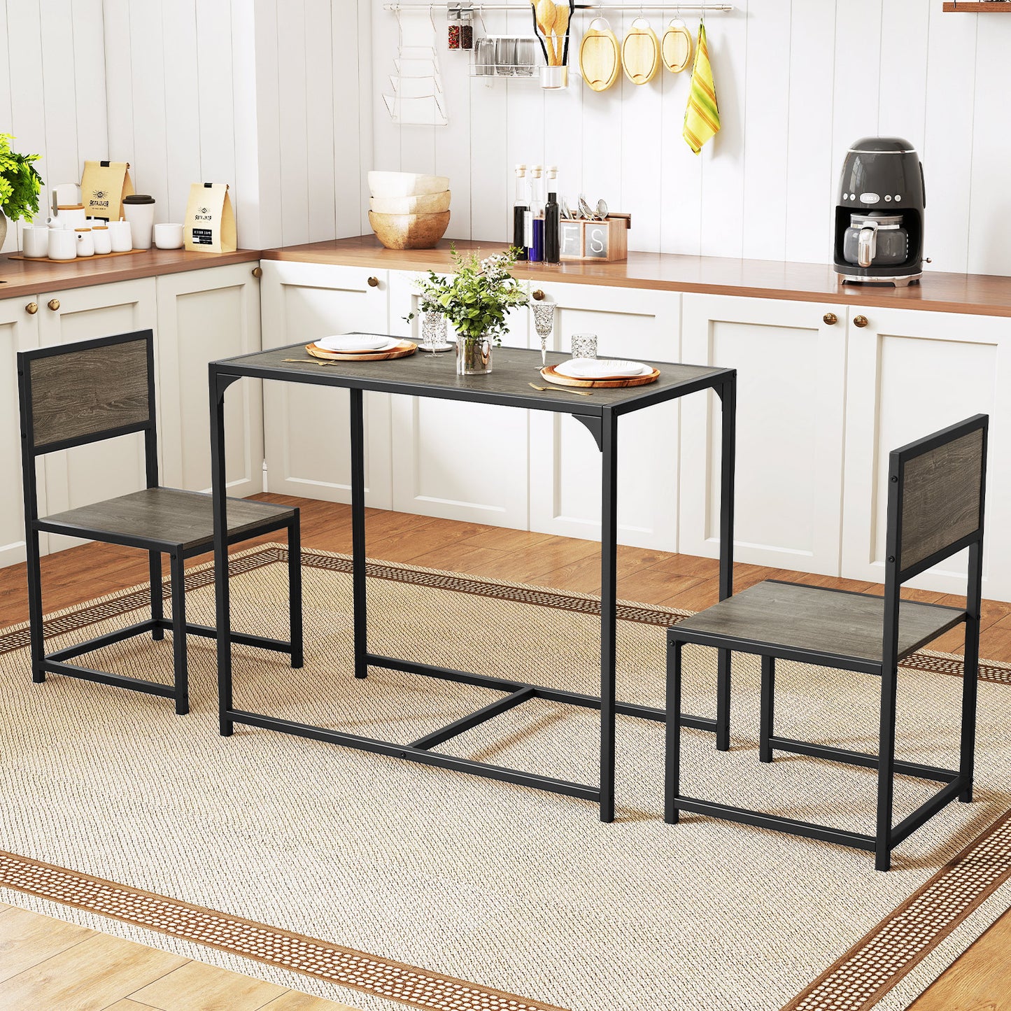 3-Piece Compact Dining Set with Metal Frame for Small Spaces
