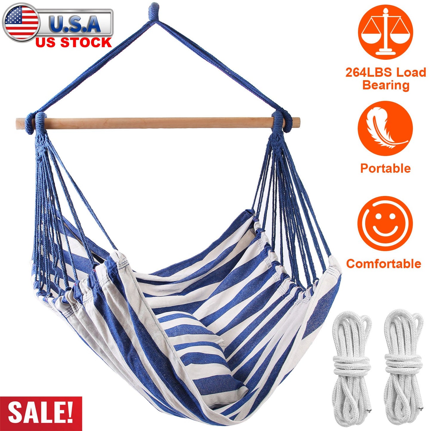Hanging Hammock Chair with Pillows – 265 lbs Capacity