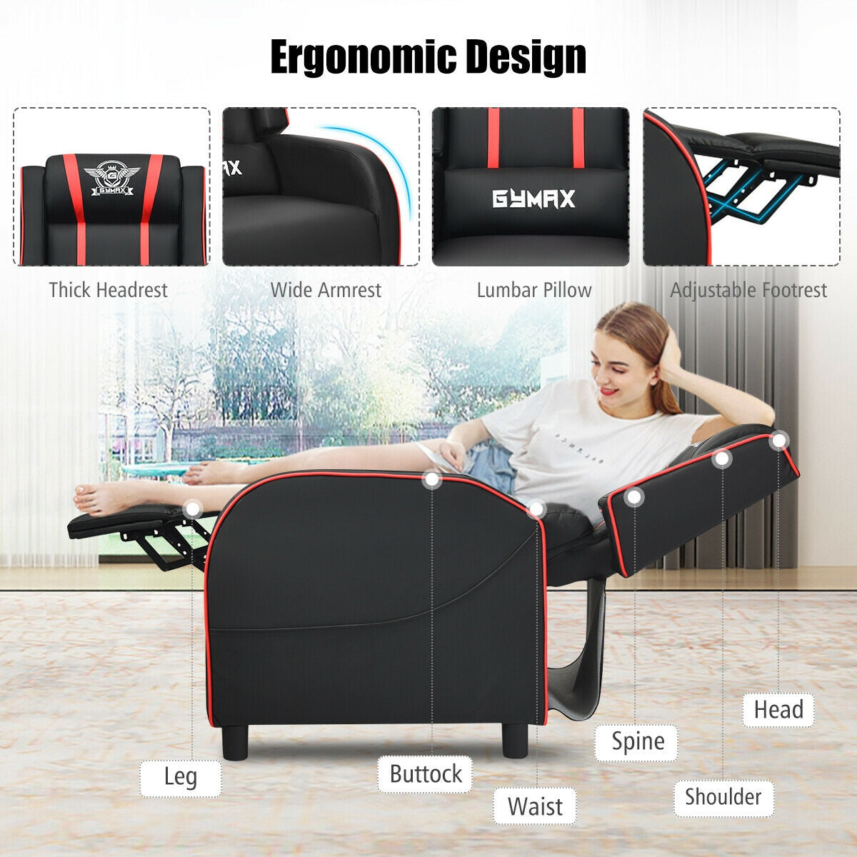 Gaming Recliner Chair with Massage and Footrest
