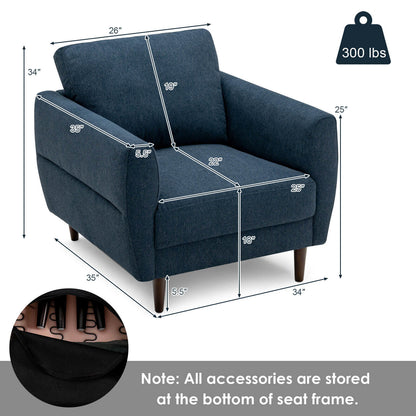 Upholstered Accent Chair with Solid Wood Frame - Navy