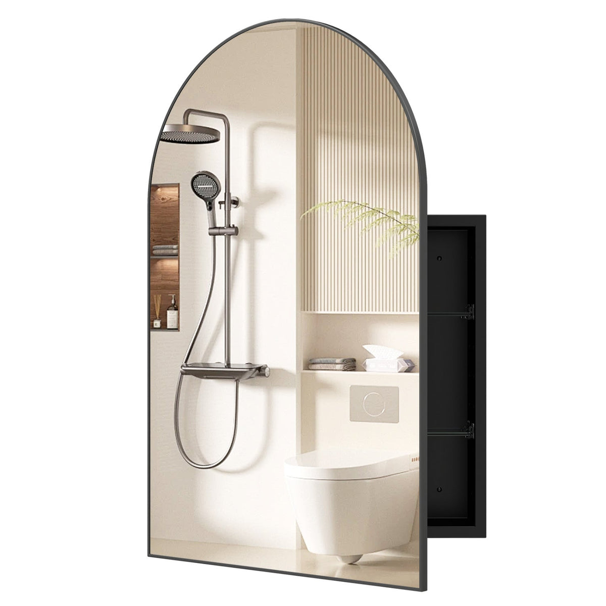 Wall-Mounted Storage Cabinet with Arched Mirror 34" x 22"
