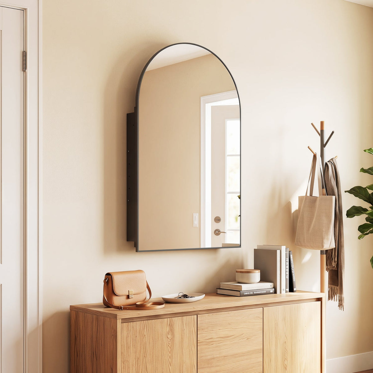 Wall-Mounted Storage Cabinet with Arched Mirror 34" x 22"