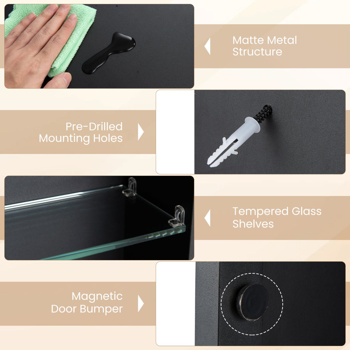 Wall-Mounted Storage Cabinet with Arched Mirror 34" x 22"