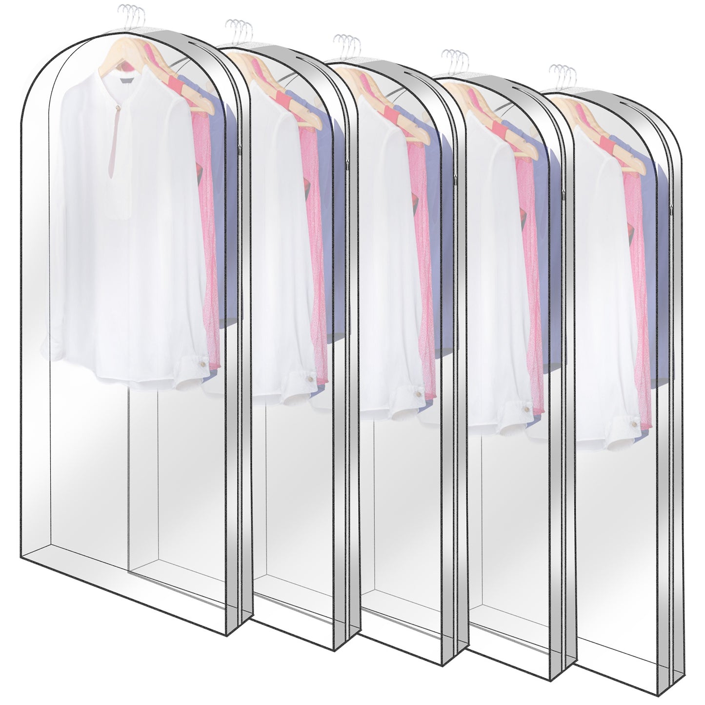 Hanging Garment Bags 60 Inch - 5 Pack Clear Dustproof Storage