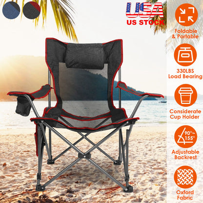 Foldable Camping Chair with Reclining Backrest - 330 LBS Capacity