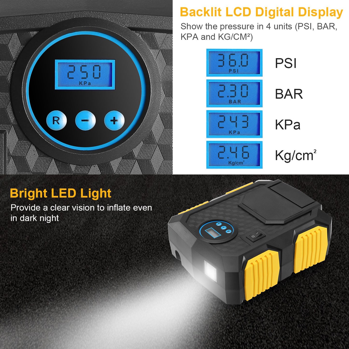 12V Tire Inflator with LCD Display & Auto Shut-Off 150 PSI