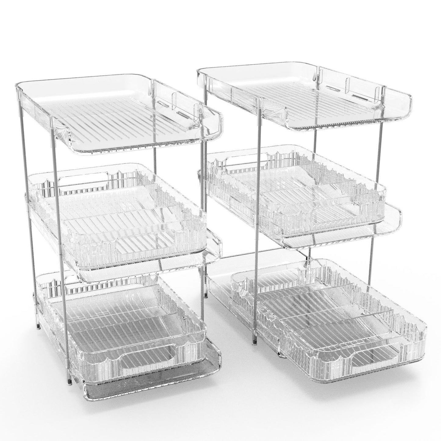 3-Tier Clear Bathroom Organizer with Drawers (2-Pack)