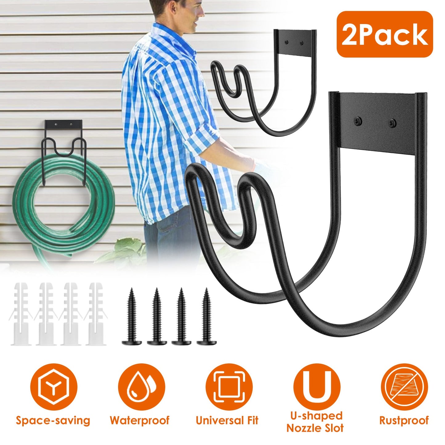 Heavy Duty Stainless Steel Garden Hose Holder - 2 Pack