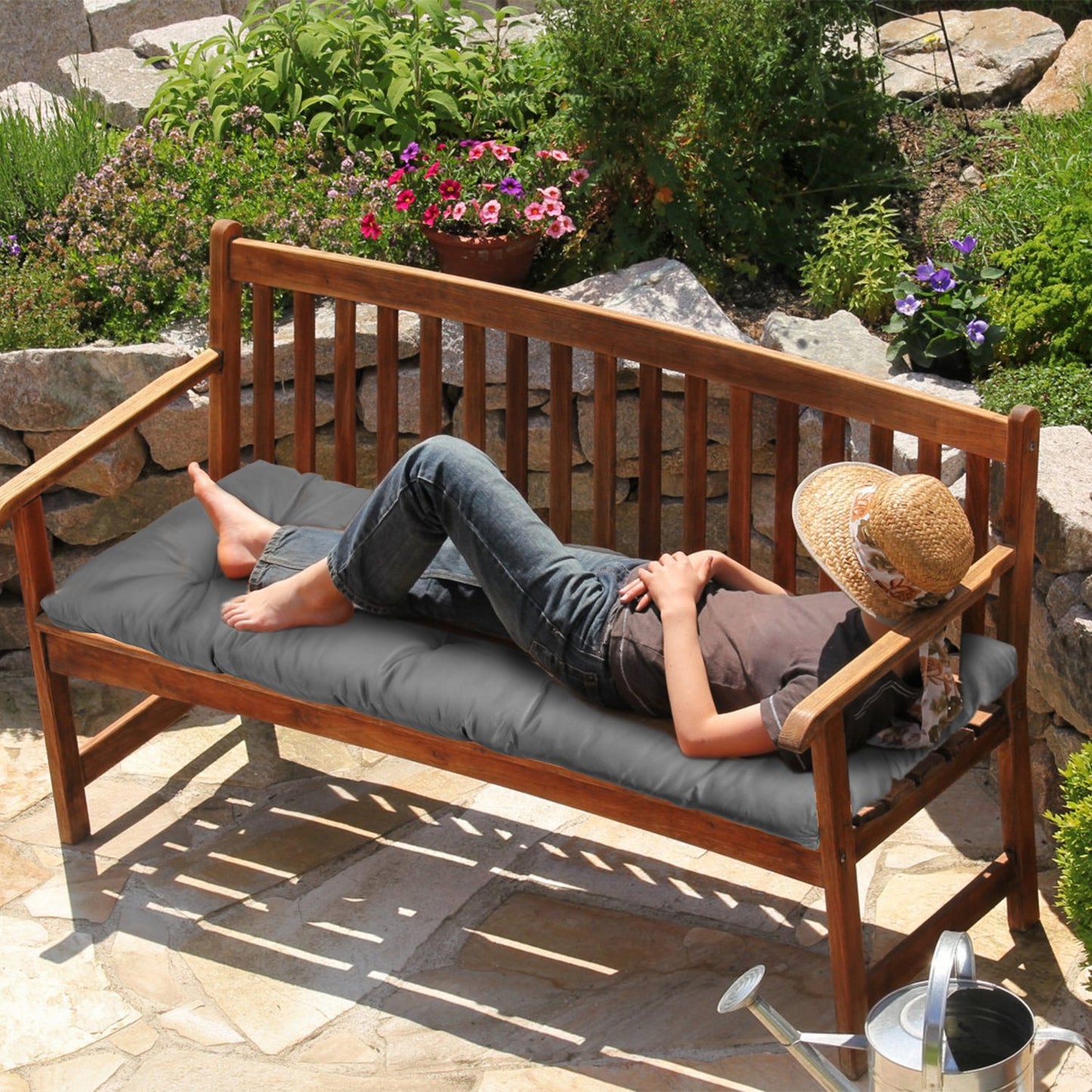 Bench Seat Cushion 51x20in Waterproof with Ties for Outdoor