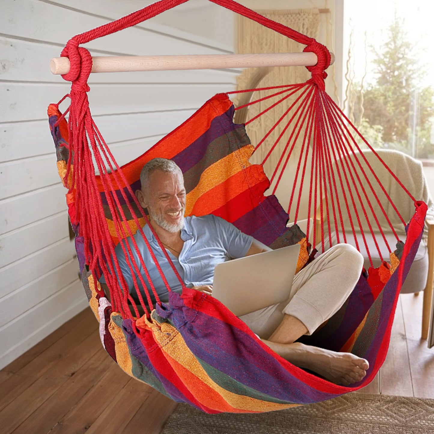 Hanging Hammock Chair with Pillows – 265 lbs Capacity
