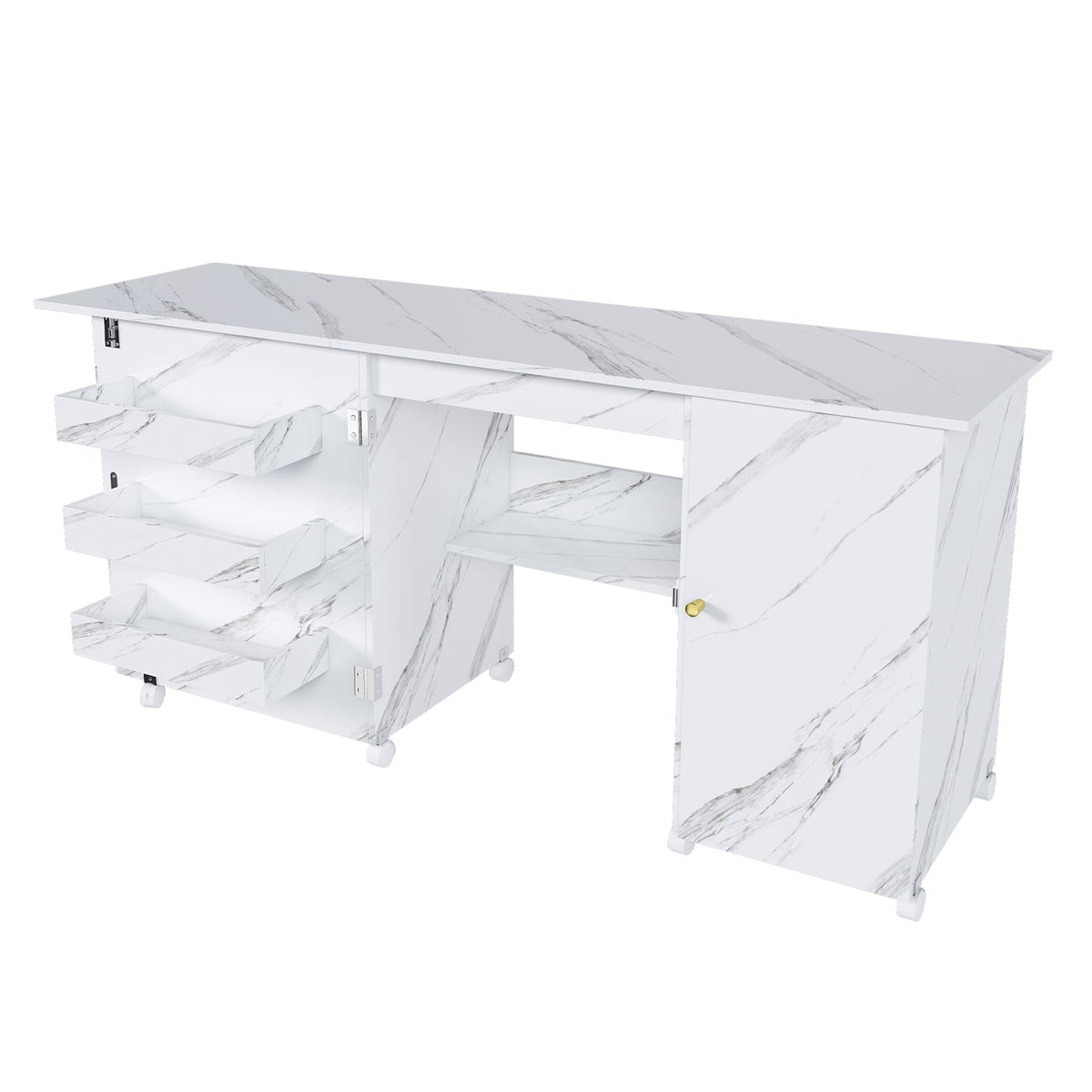 57.5" Foldable Sewing Machine Table with Storage & Casters