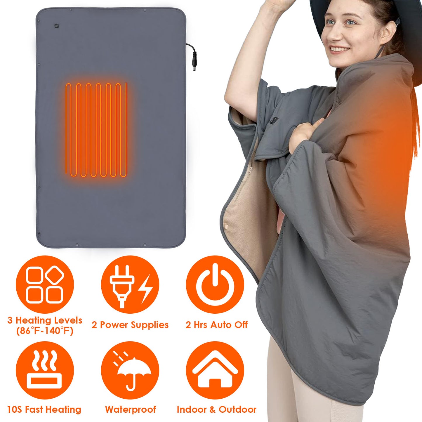 Electric Heated Throw Blanket with 3 Heat Levels & Auto Shutoff