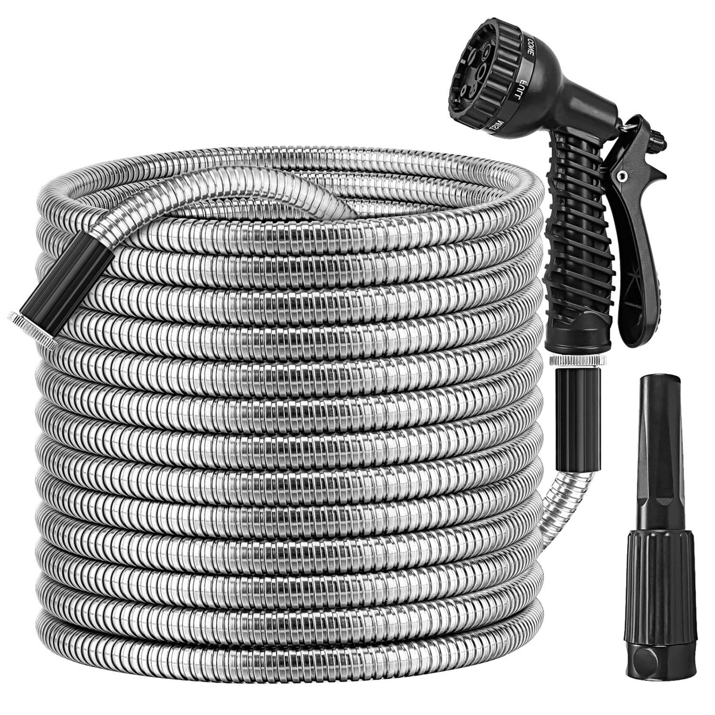 Stainless Steel Garden Hose with Dual Spray Nozzles
