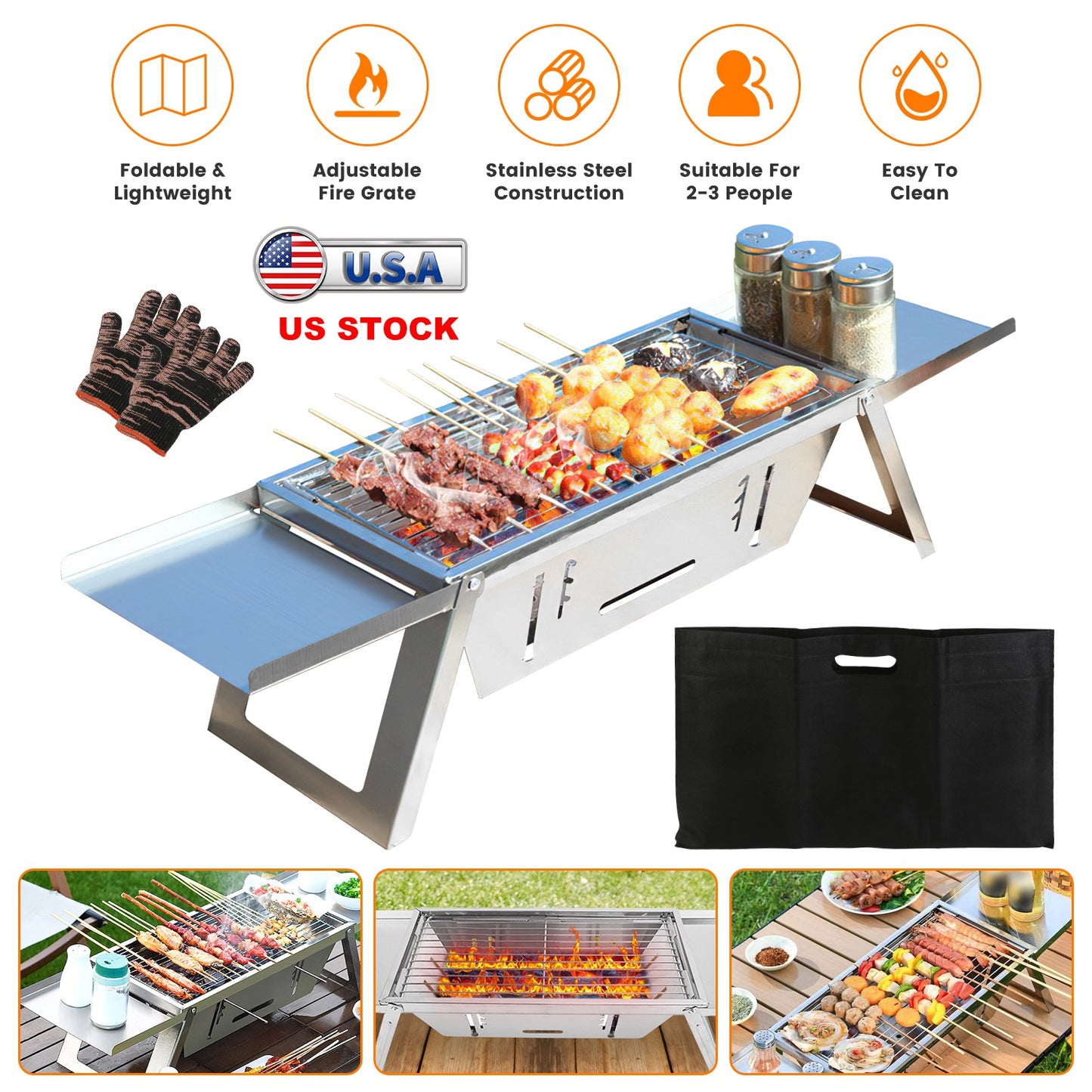 3-in-1 Foldable Charcoal Grill Fire Pit & Slow Cooker Portable