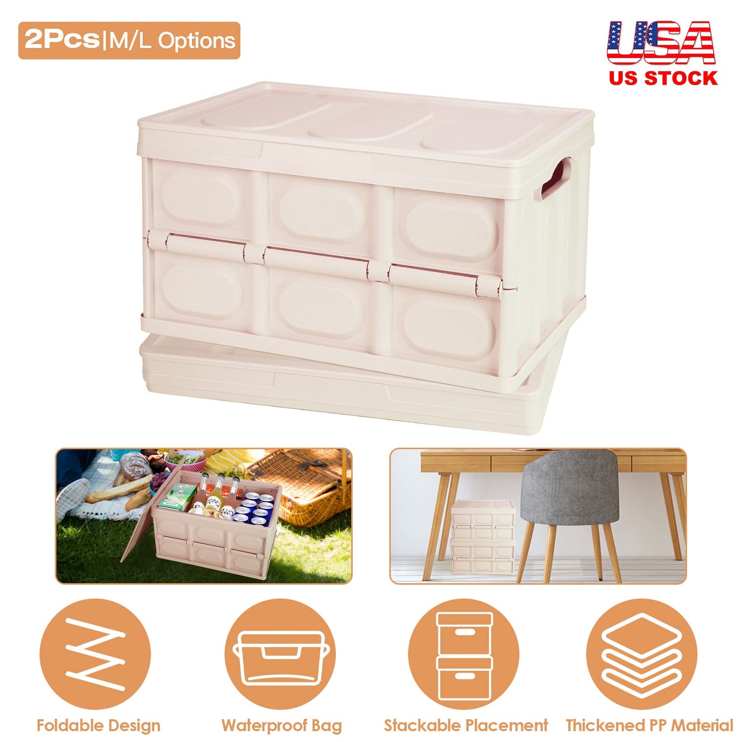 Collapsible Storage Bins with Lids - 2 Pack Stackable Organizer