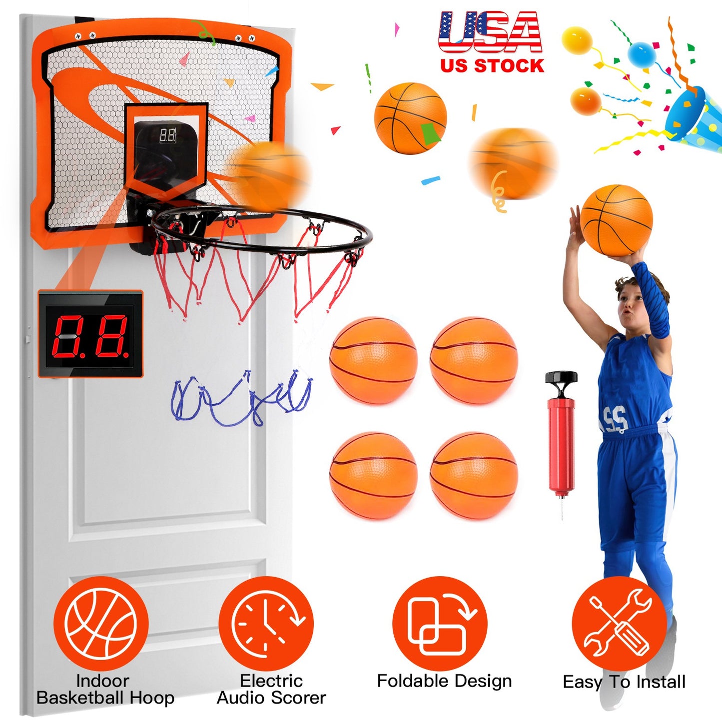 Over-the-Door Mini Basketball Hoop with Electronic Scorer