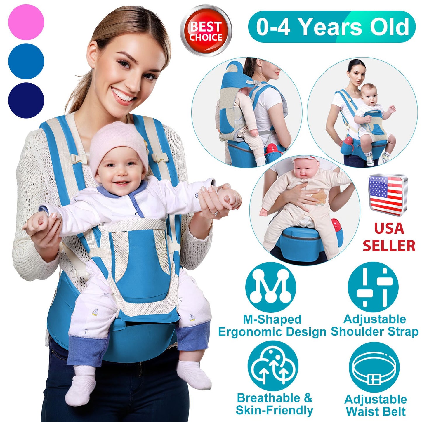 Ergonomic Baby Carrier with Hip Seat for 0-4 Years