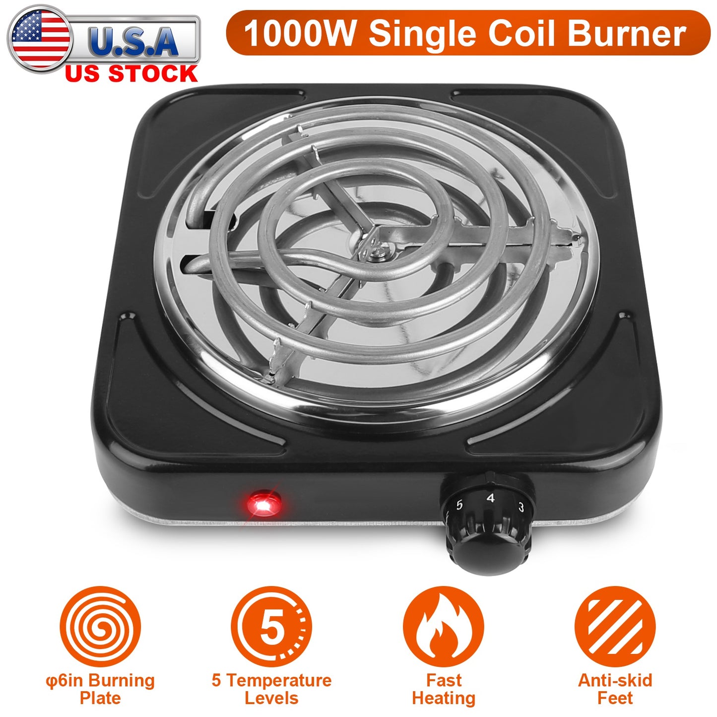 Electric Single Burner Hot Plate 1000W Portable Coil Stove