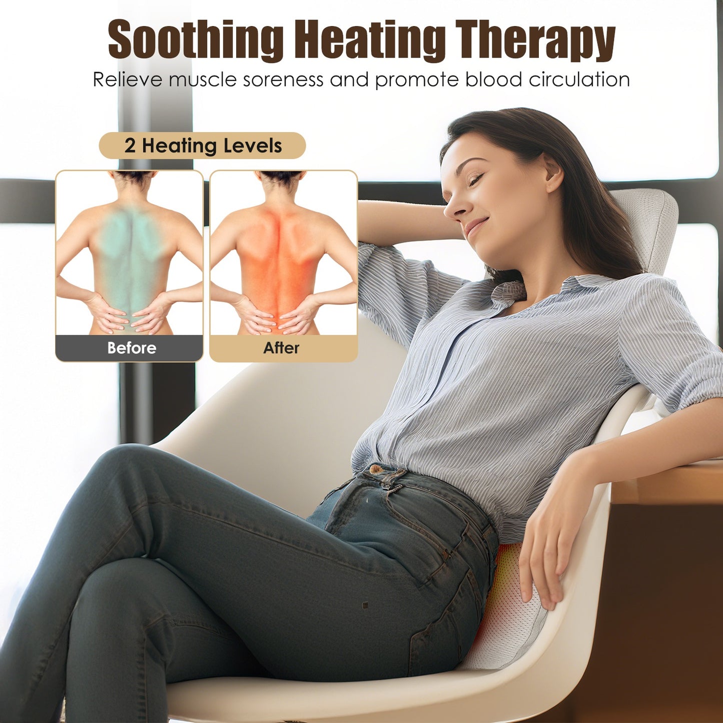 Shiatsu Back Massager with Heat and Kneading Nodes