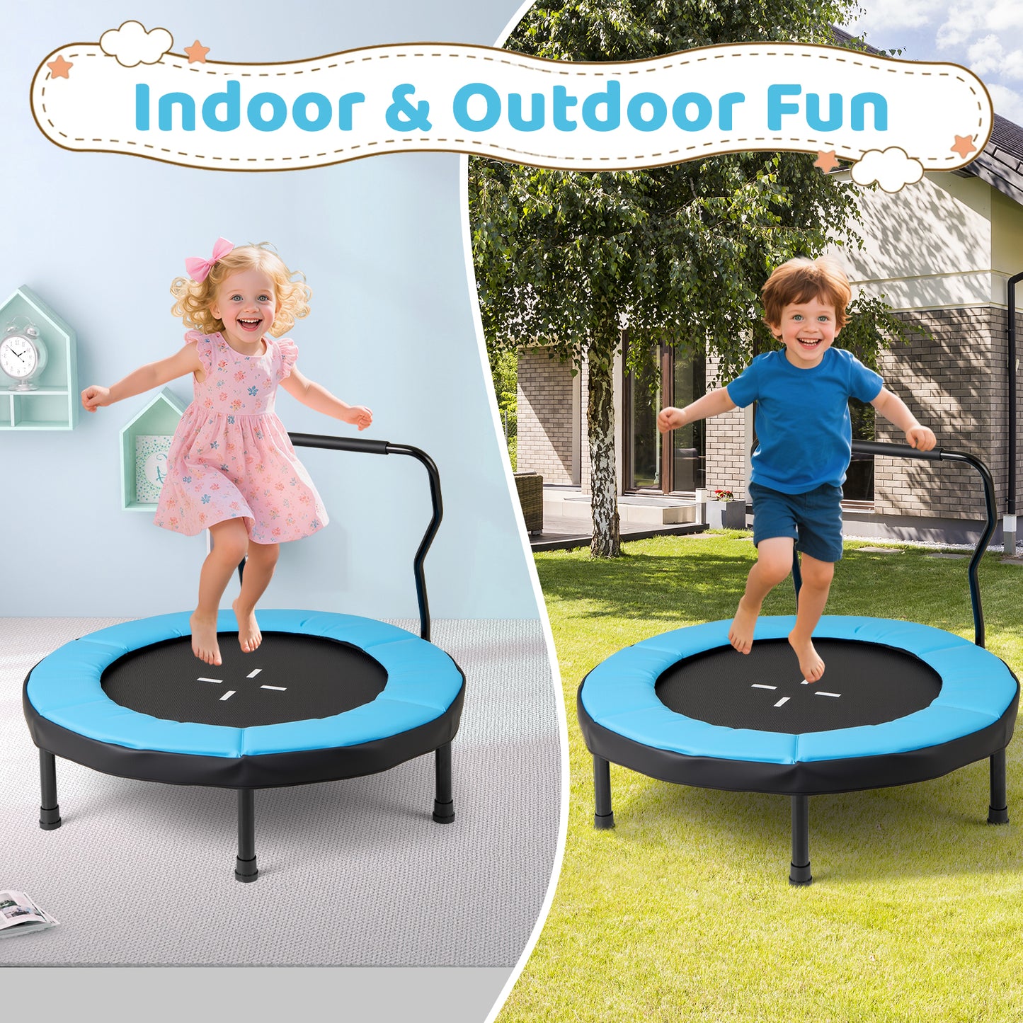40-Inch Kids Trampoline with Adjustable Handlebar