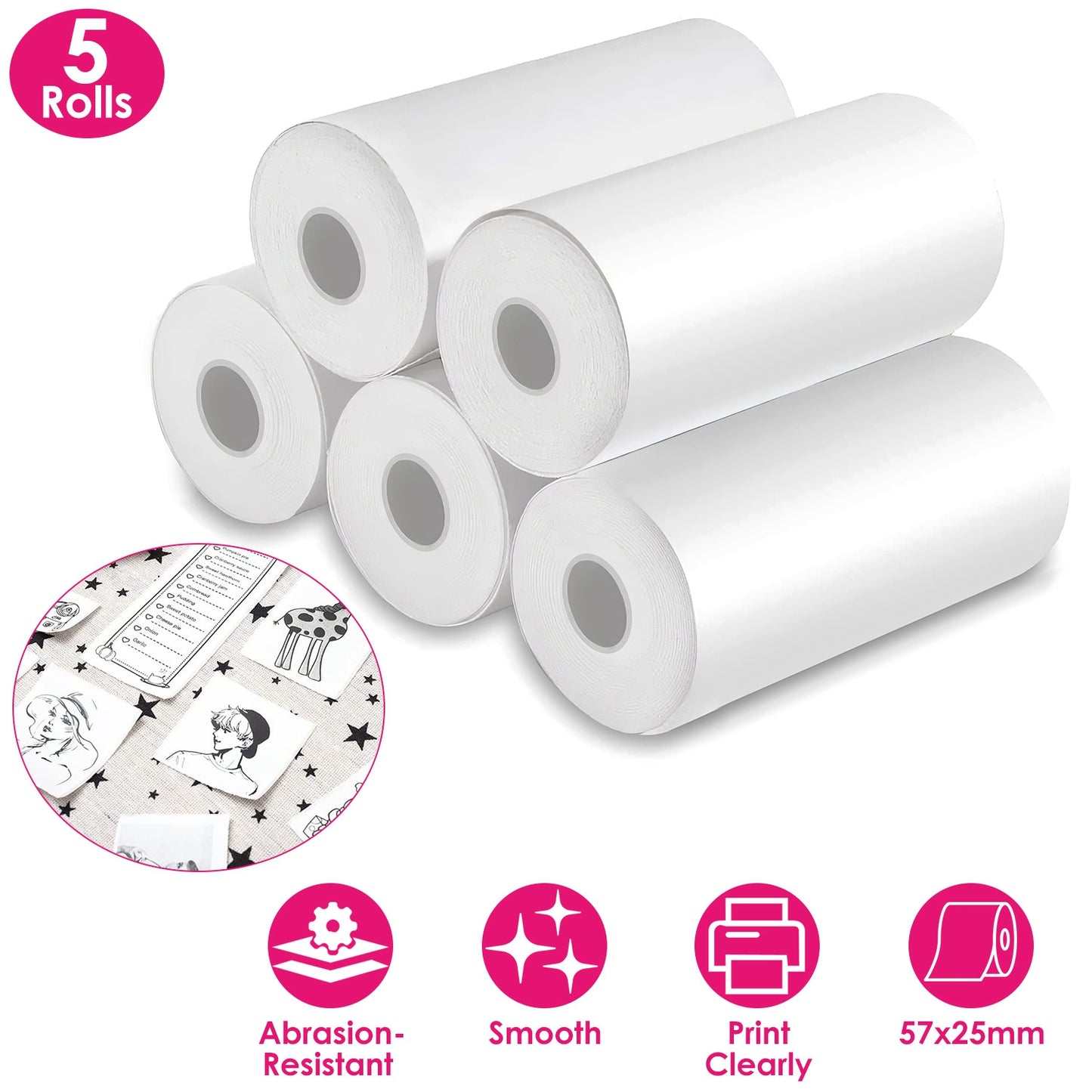 Thermal Printer Paper Rolls 57x25mm - 5 Pack White