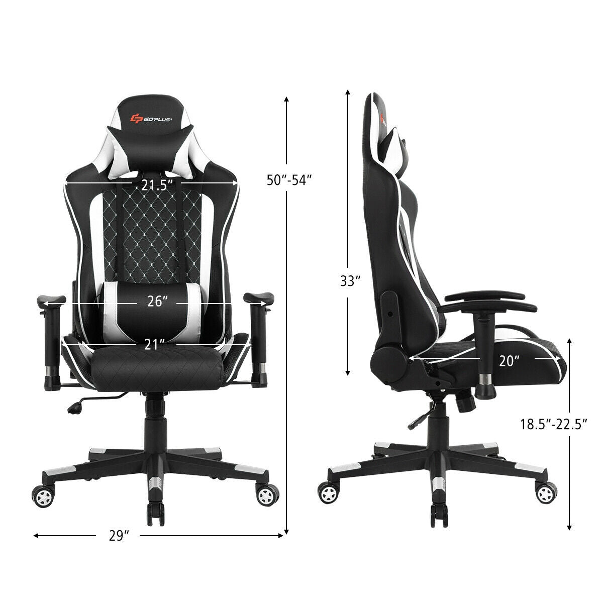 Gaming Chair with Massage Lumbar Support and Headrest