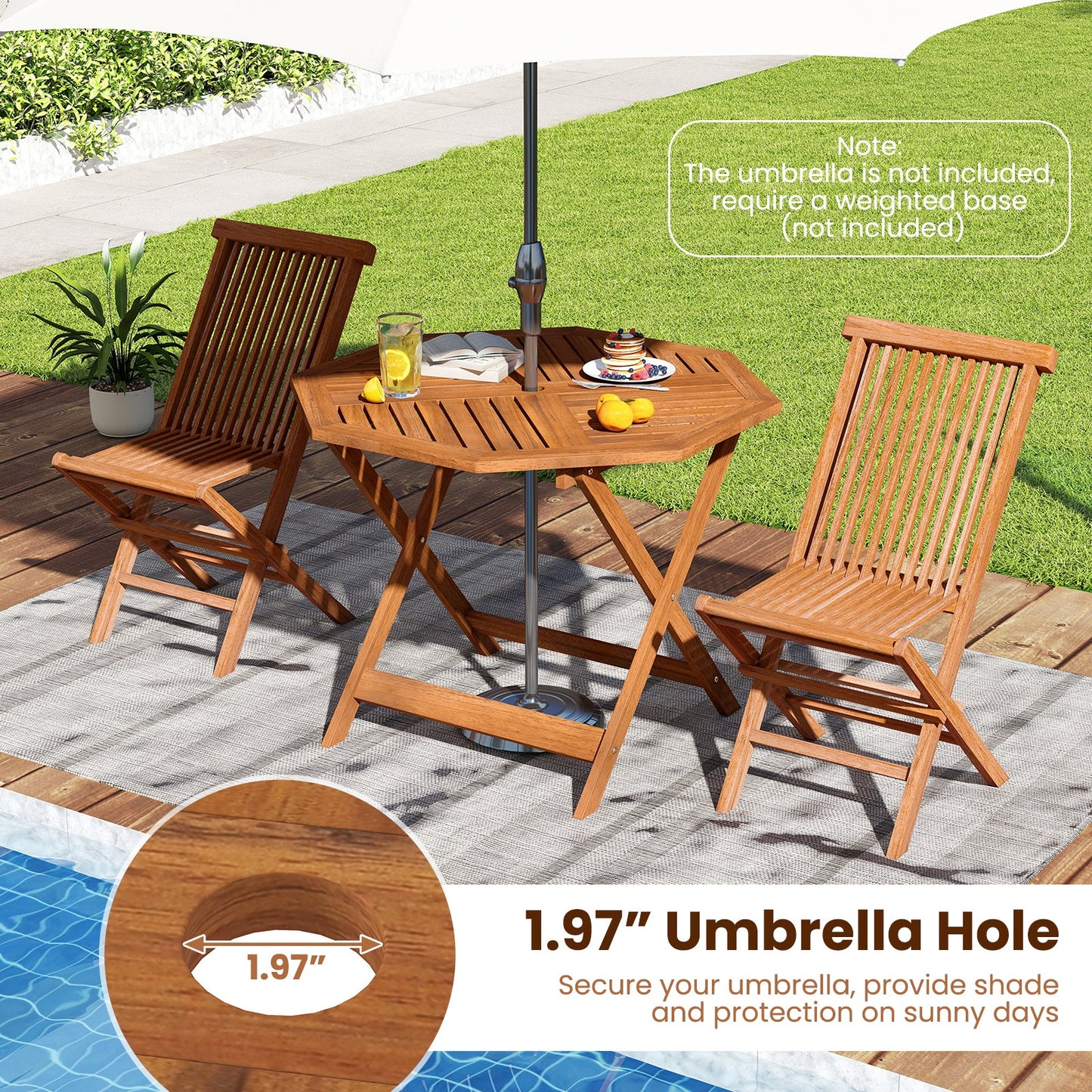 35.5 Inch Solid Wood Patio Dining Table Octagon Table with 1.97 Inch Umbrella Hole