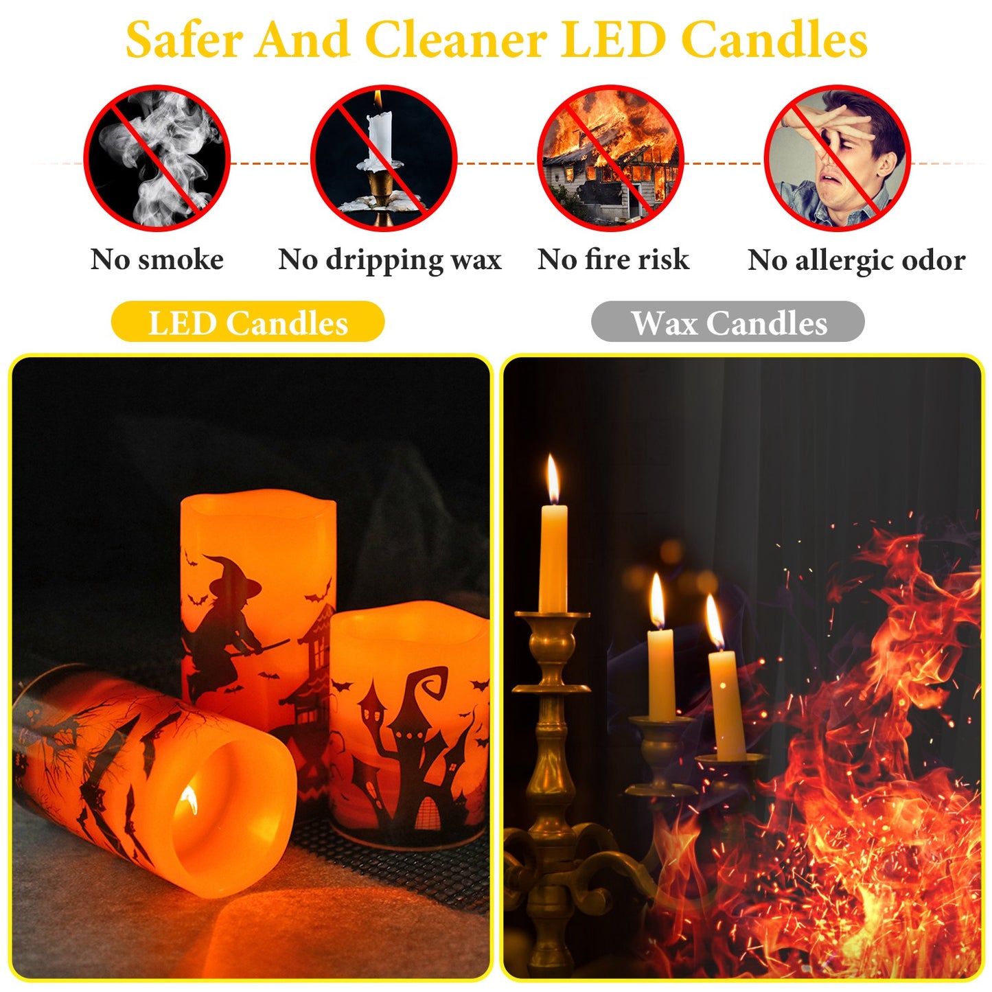 Flameless Halloween Candles with Timer - 3 Pack LED Battery Operated