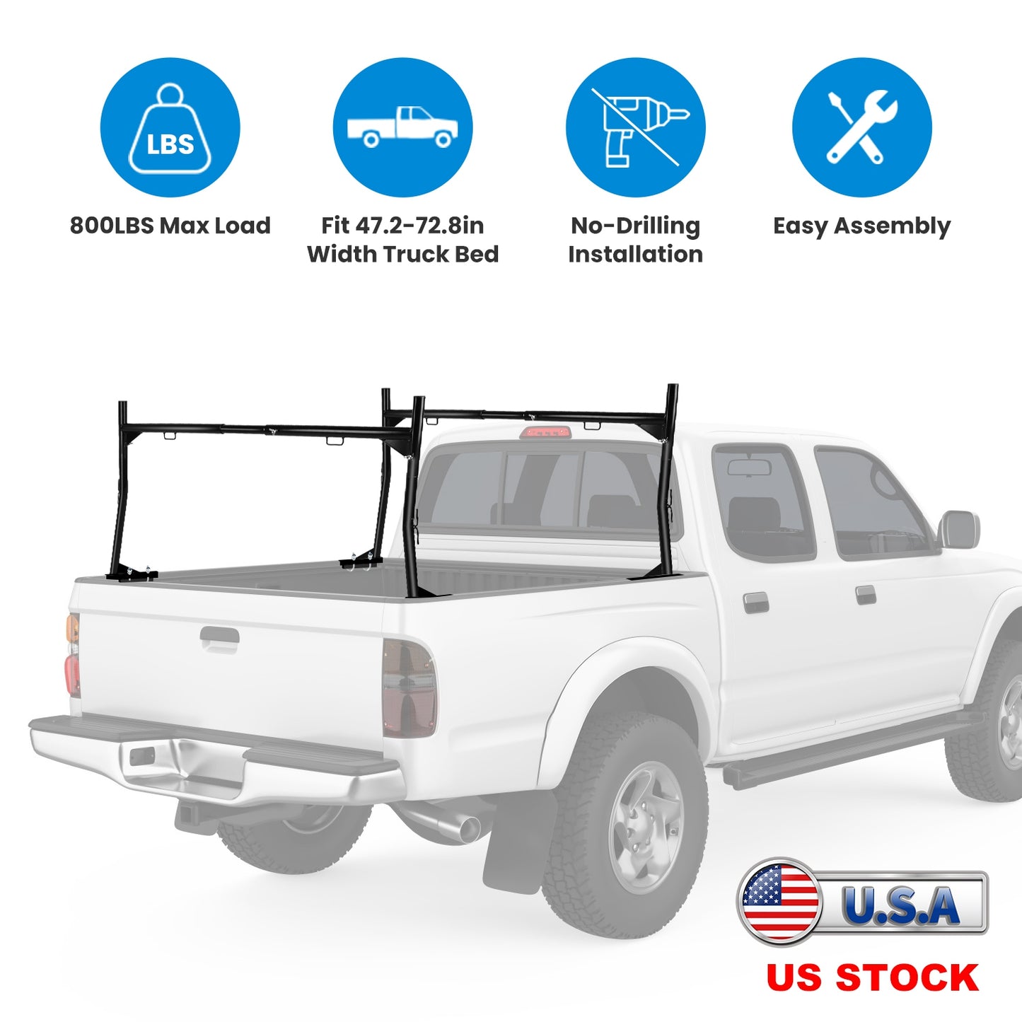 Extendable Truck Ladder Rack 800lbs Capacity No-Drill Install