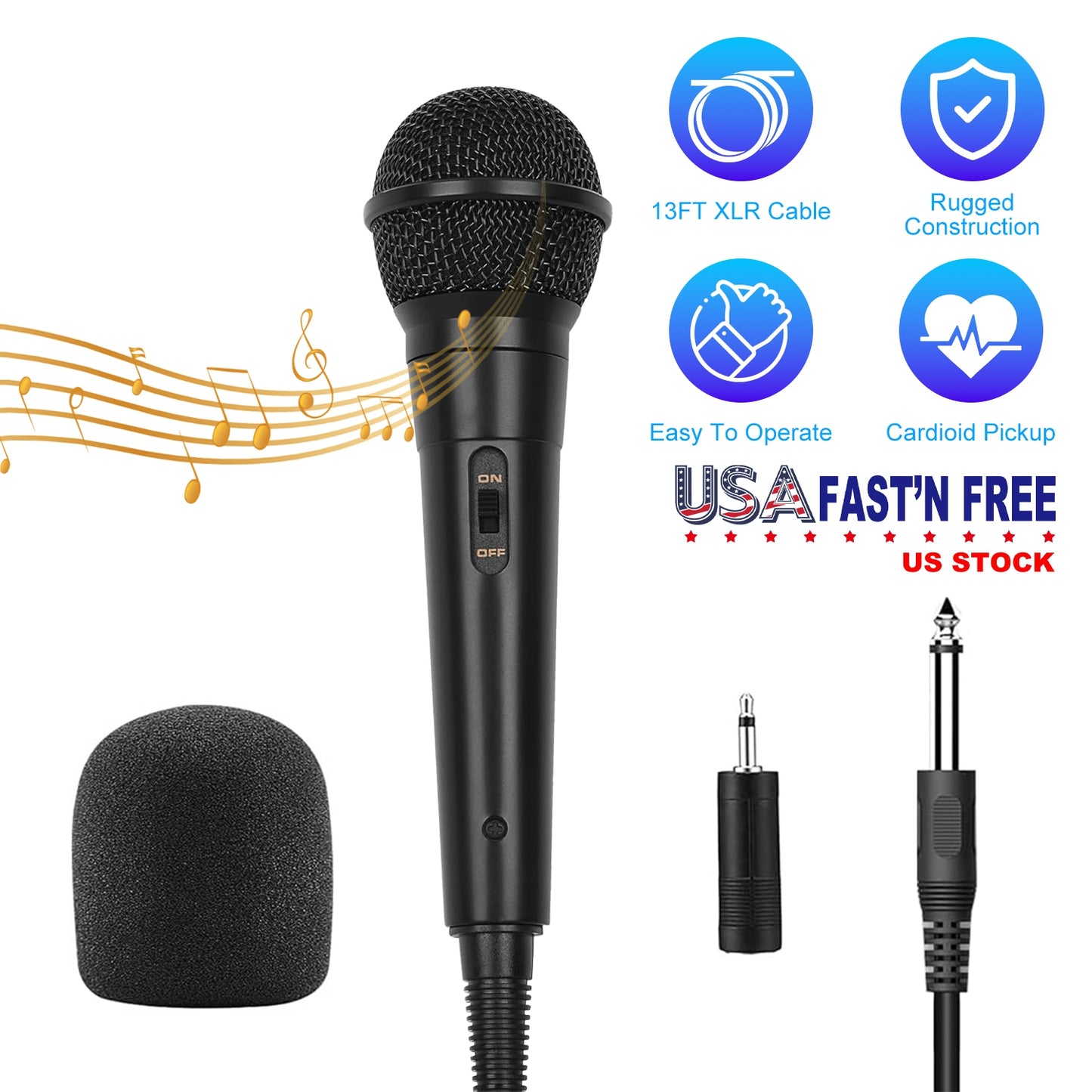 Handheld Dynamic Microphone with 13ft Cable & On/Off Switch