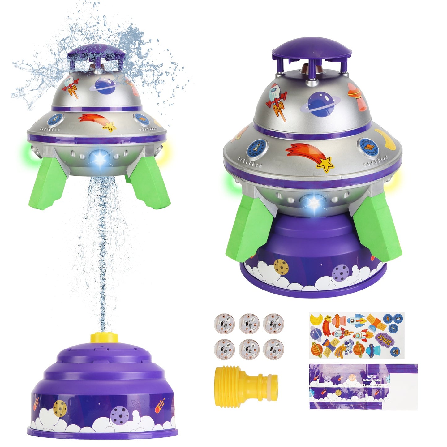 UFO Water Sprinkler Toy with LED Lights & 360° Rotation