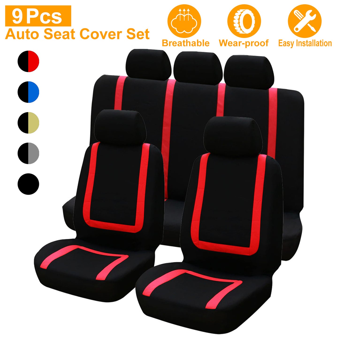 Universal Car Seat Covers 9-Piece Set for Auto Truck SUV