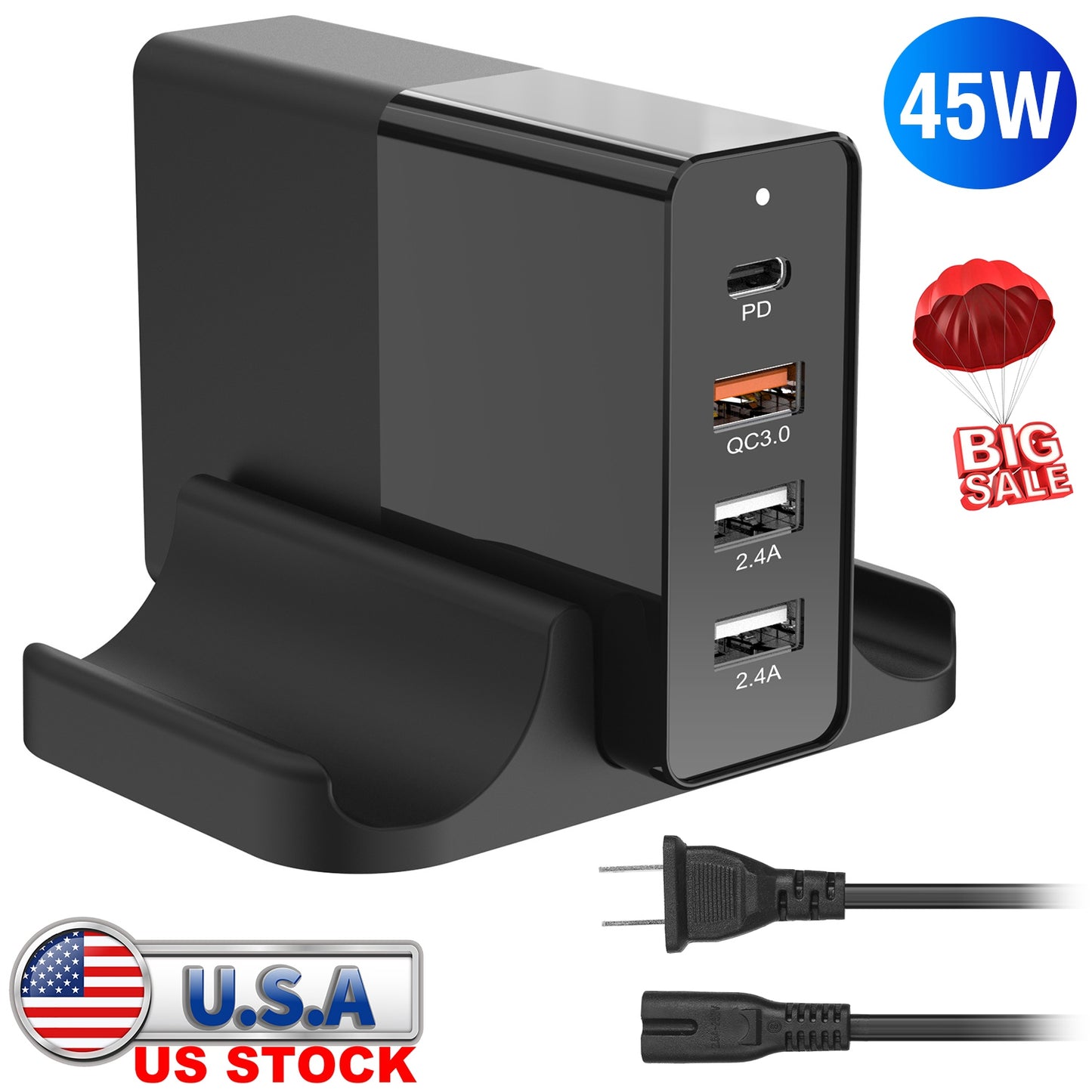 45W 4-Port USB Fast Charger with Type-C and USB-A Ports