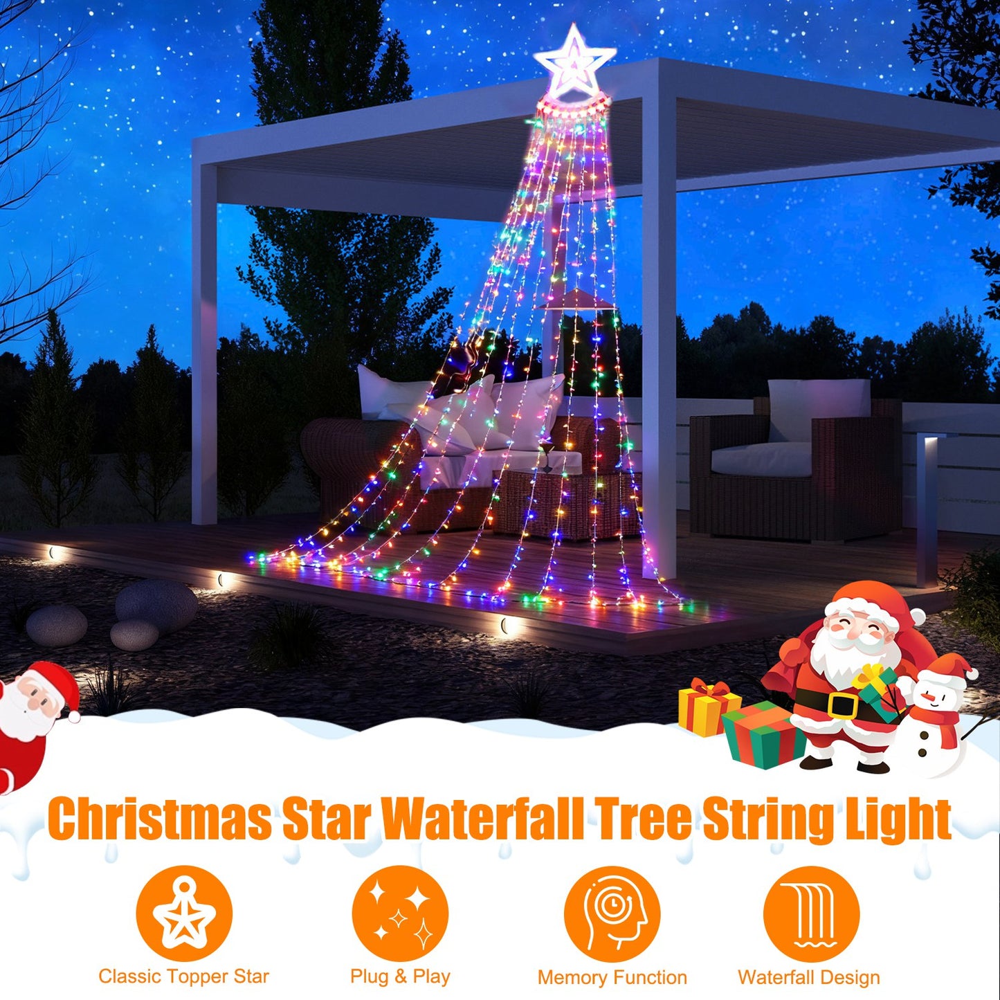 Star Waterfall Tree String Lights 350 LED Multicolor 11.48ft