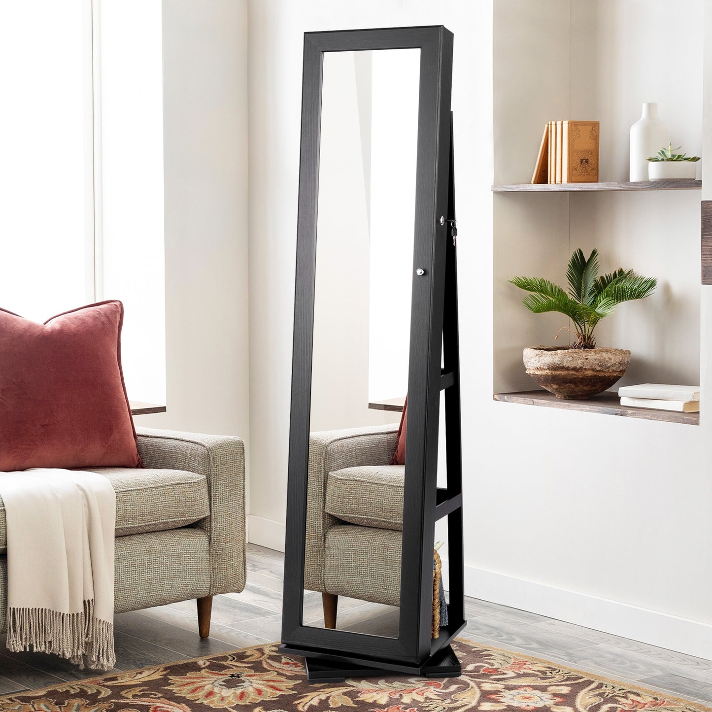 Jewelry Armoire with Full-Length Mirror and 360° Rotation