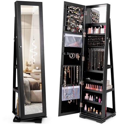 Jewelry Armoire with Full-Length Mirror and 360° Rotation