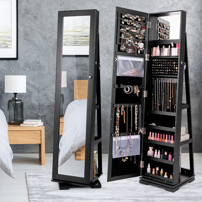 Jewelry Armoire with Full-Length Mirror and 360° Rotation