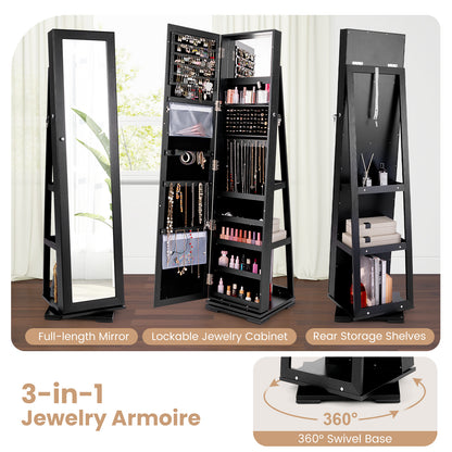 Jewelry Armoire with Full-Length Mirror and 360° Rotation
