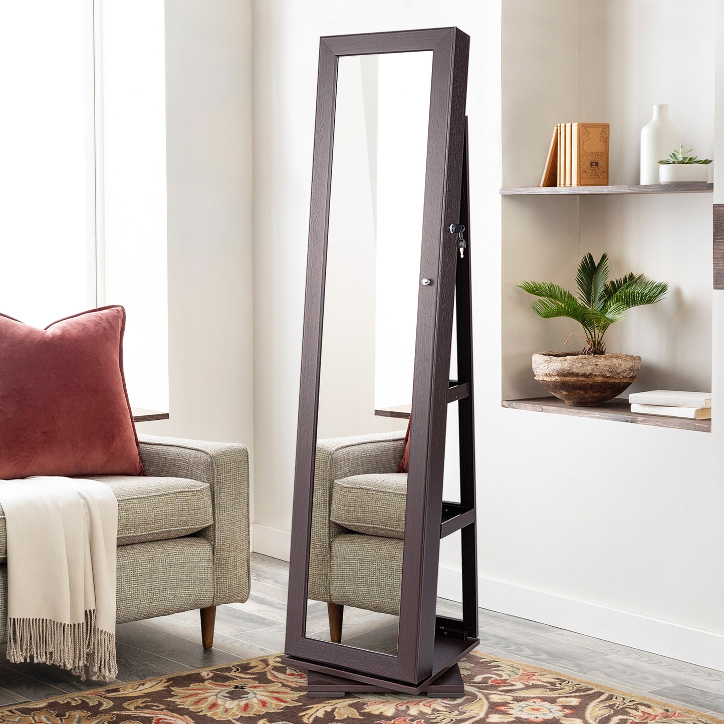 Jewelry Armoire with Full-Length Mirror and 360° Rotation